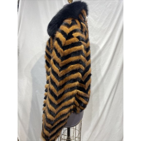 mink tails gold/ black jacket zipper w/ lack fox collar (10019) - Picture 2 of 3